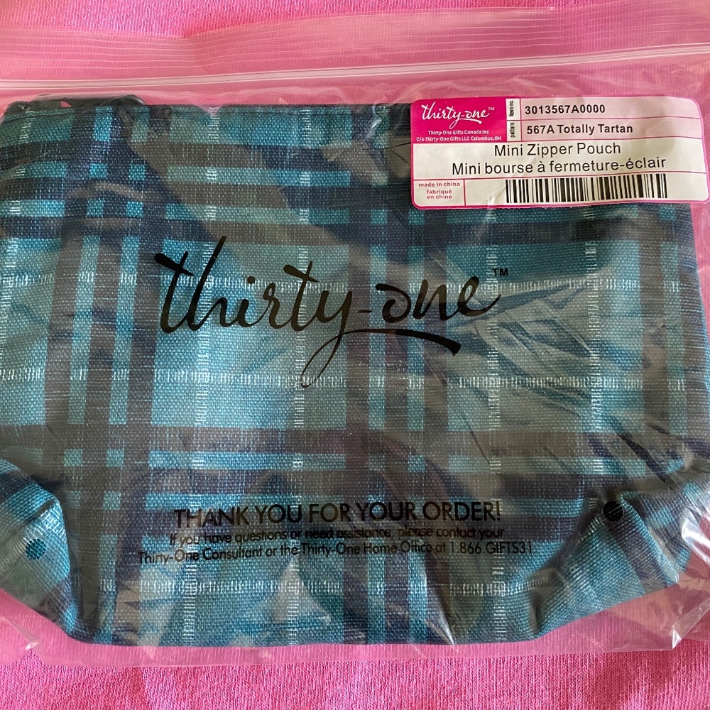 Thirty One Mini Zipper Pouch-Totally Tartan